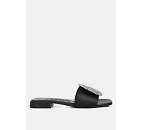 ollilie rhinestones embellished brooch slip on sandals