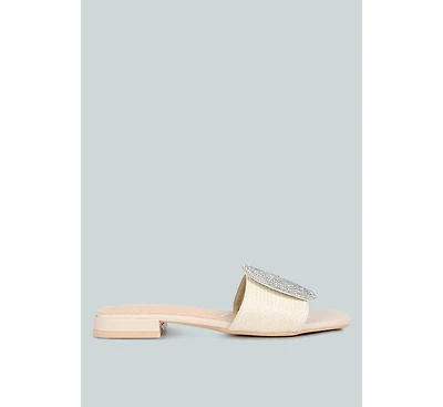 ollilie rhinestones embellished brooch slip on sandals