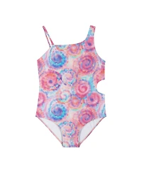 Child Girls Pink Tie Dye Rib Swimsuit