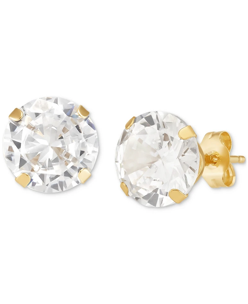 Cubic Zirconia Round Stud Earrings 14k Gold or White