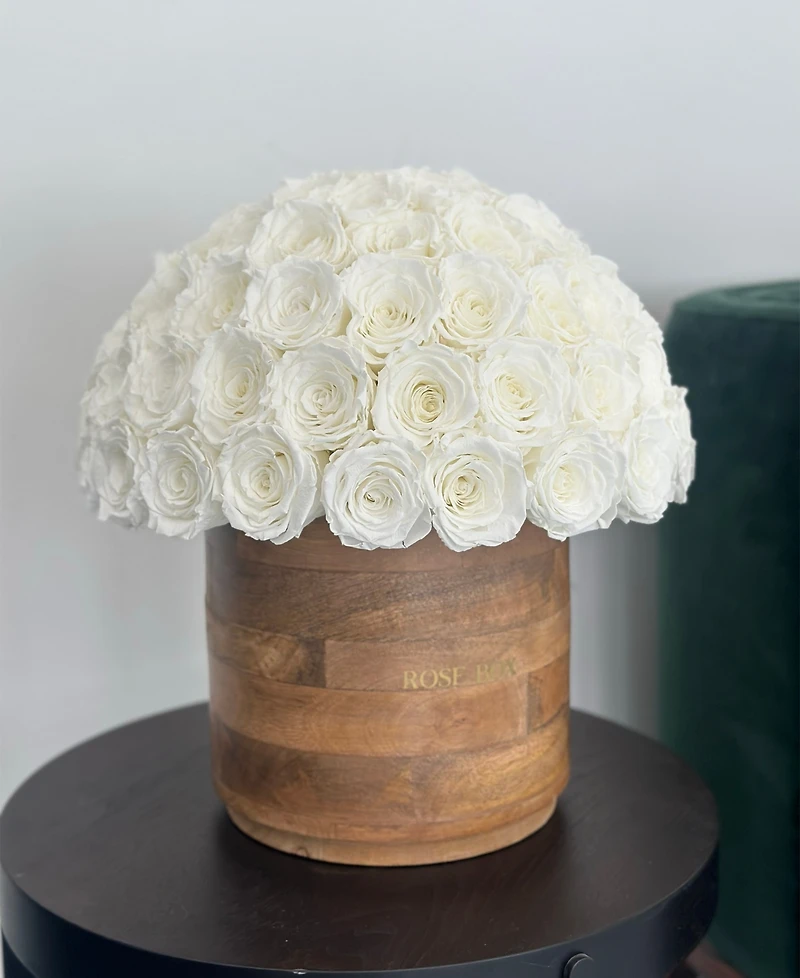 Rose Box Nyc Half Ball of Pure White Long Lasting Preserved Real Roses Xl Rustic Vase, 80 Roses