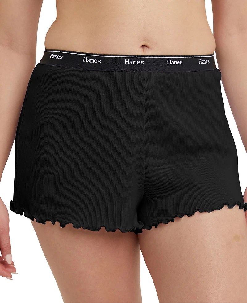 Hanes Women's Originals Cozywear Ribbed Ruffled Shorts OG118