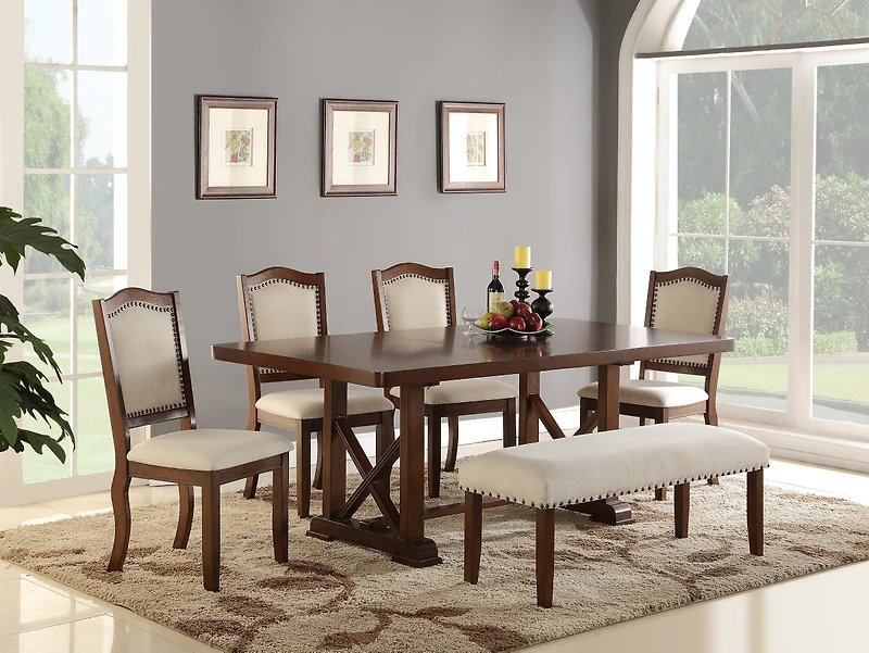 Streamdale Cream Upholstered Dining Chairs Set of 2 with Nailheads