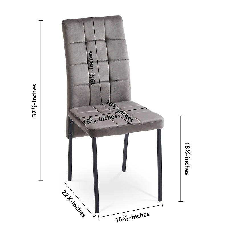 Streamdale Furniture Grey Velvet High Back Nordic Dining Chair Modern Fabric Chair with Black Legs, Set Of 4