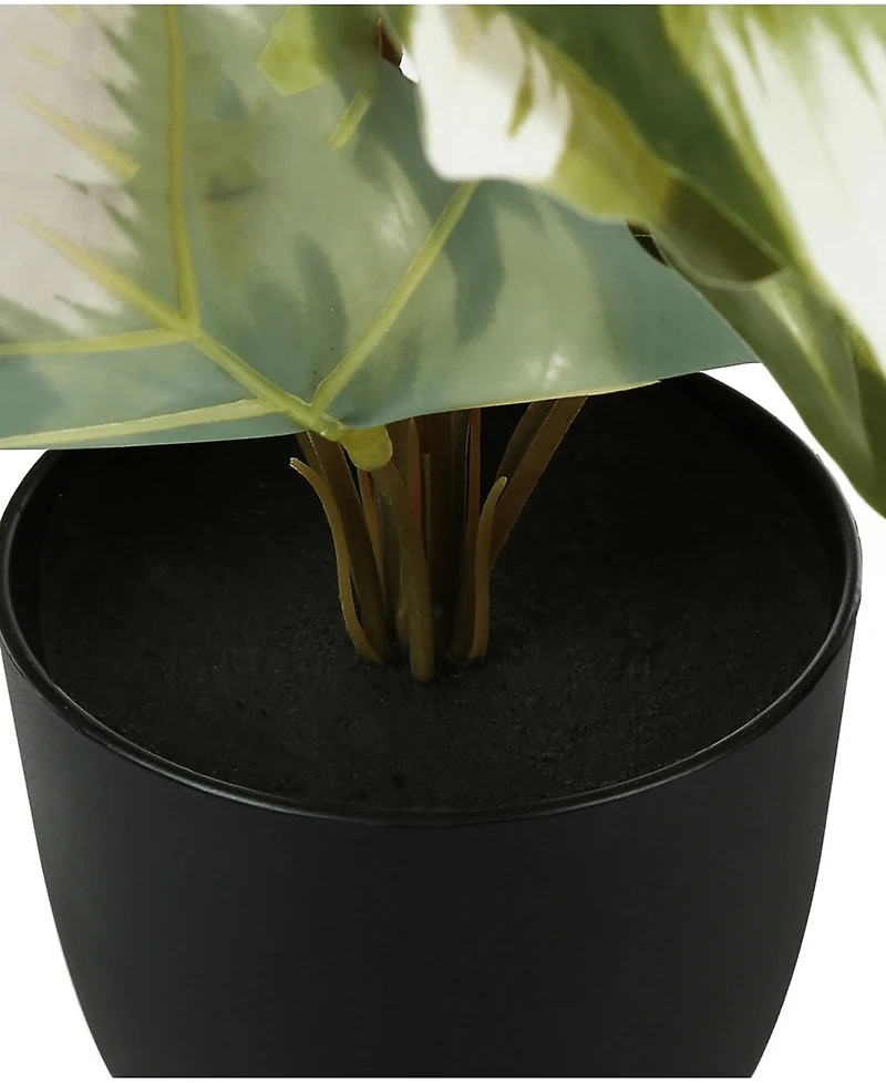 Monarch Specialties 13" Indoor Artificial Monstera Calthea Plants with Decorative Black Pots, Set Of 2