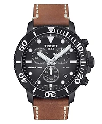 Tissot Men's Swiss Chronograph Seastar Brown Leather Strap Watch 46mm