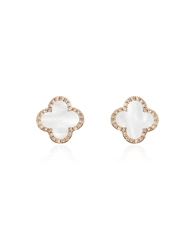 The Lovery Mother of Pearl Diamond Clover Stud Earrings 14K Gold