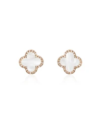 The Lovery Mother of Pearl Diamond Clover Stud Earrings 14K Gold