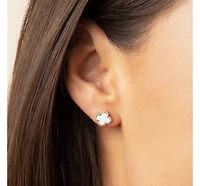 The Lovery Mother of Pearl Diamond Clover Stud Earrings 14K Gold