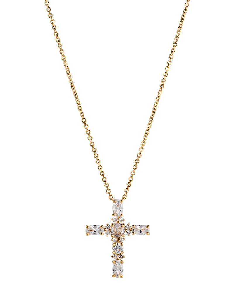 Eliot Danori 18k Gold-Plated Cubic Zirconia Cross Pendant Necklace, 16" + 2" extender, Created for Macy's