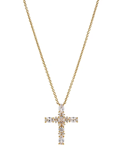 Eliot Danori 18k Gold-Plated Cubic Zirconia Cross Pendant Necklace, 16" + 2" extender, Created for Macy's