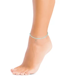 Anchor Charm Seed Beaded Double Chain Ankle Bracelet in Sterling Silver