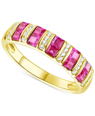 Lab-Grown Emerald (3/8 ct. t.w.) & Lab-Grown White Sapphire (1/8 ct. t.w.) Band in 14k Gold-Plated Sterling Silver (Also in Lab-Grown Blue Sapphire &