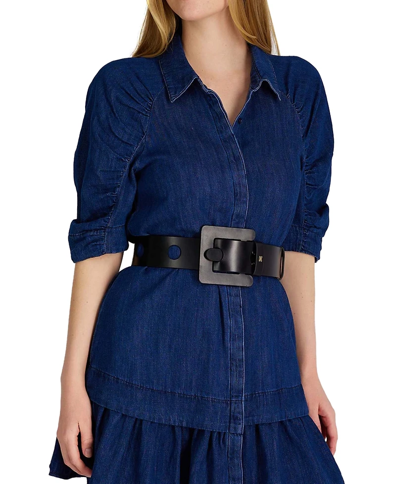 Sam Edelman Women's Perforated Leather Belt with Leather Covered Buckle