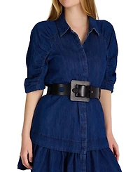 Sam Edelman Women's Perforated Leather Belt with Leather Covered Buckle