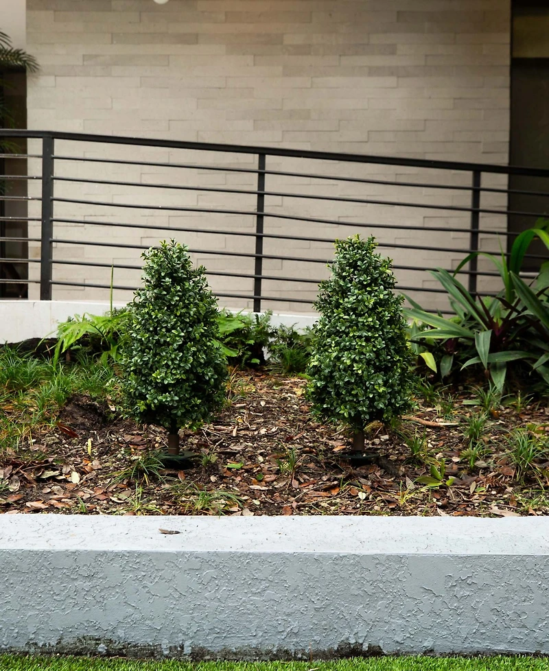 Nearly Natural 2.5ft. Uv Resistant Artificial Boxwood Plant with Integrated Ground Stake Indoor/Outdoor - Set of 2