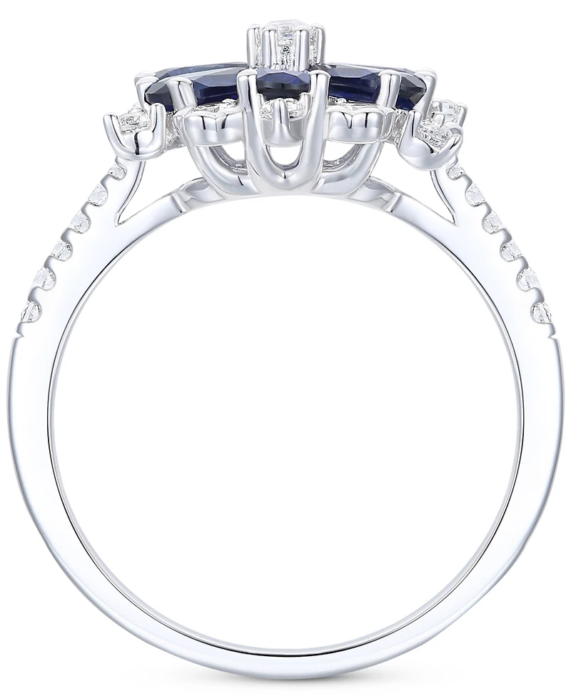 Lab-Grown Emerald (7/8 ct. t.w.) & White Sapphire (1/8 Flower Ring 14k Gold-Plated Sterling Silver (Also Additional Gemstone