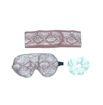Women s Satin Eye Mask + Microfiber Spa Set - Snake Print
