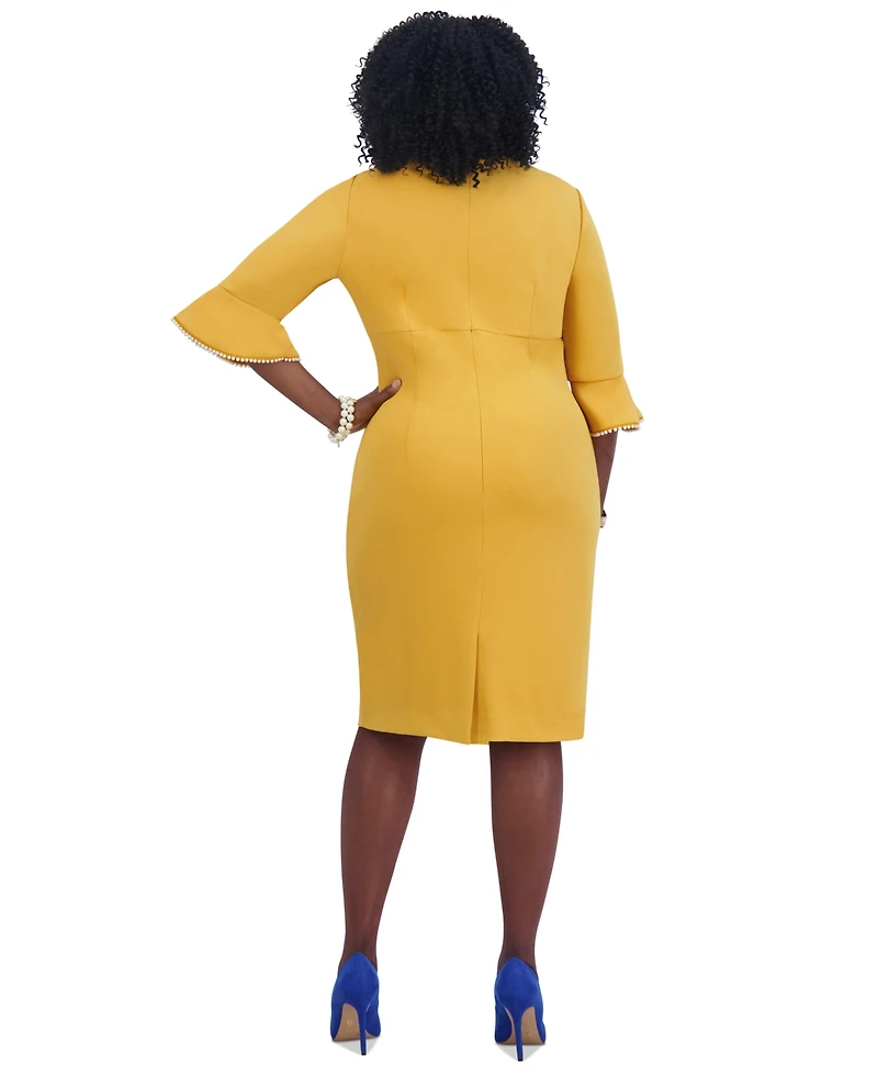 Kasper Kat Elbow-Sleeve Ruffled-Cuff Dress