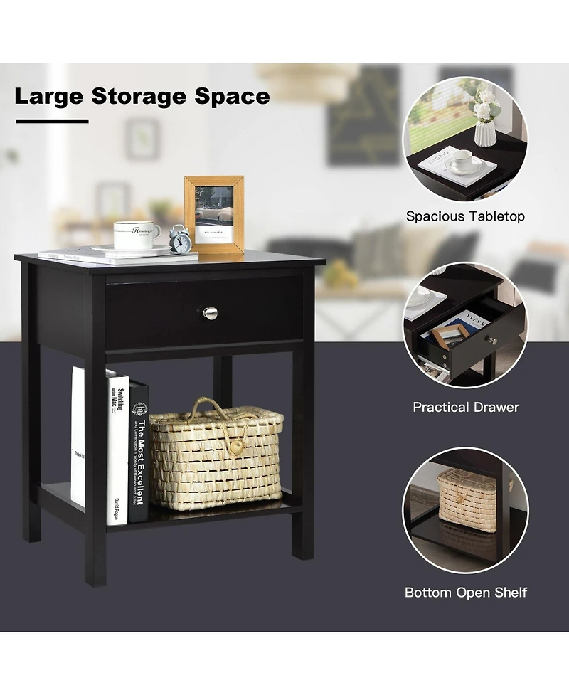 Sugift Wooden Storage Shelf with Drawer for Bedroom and Living Room