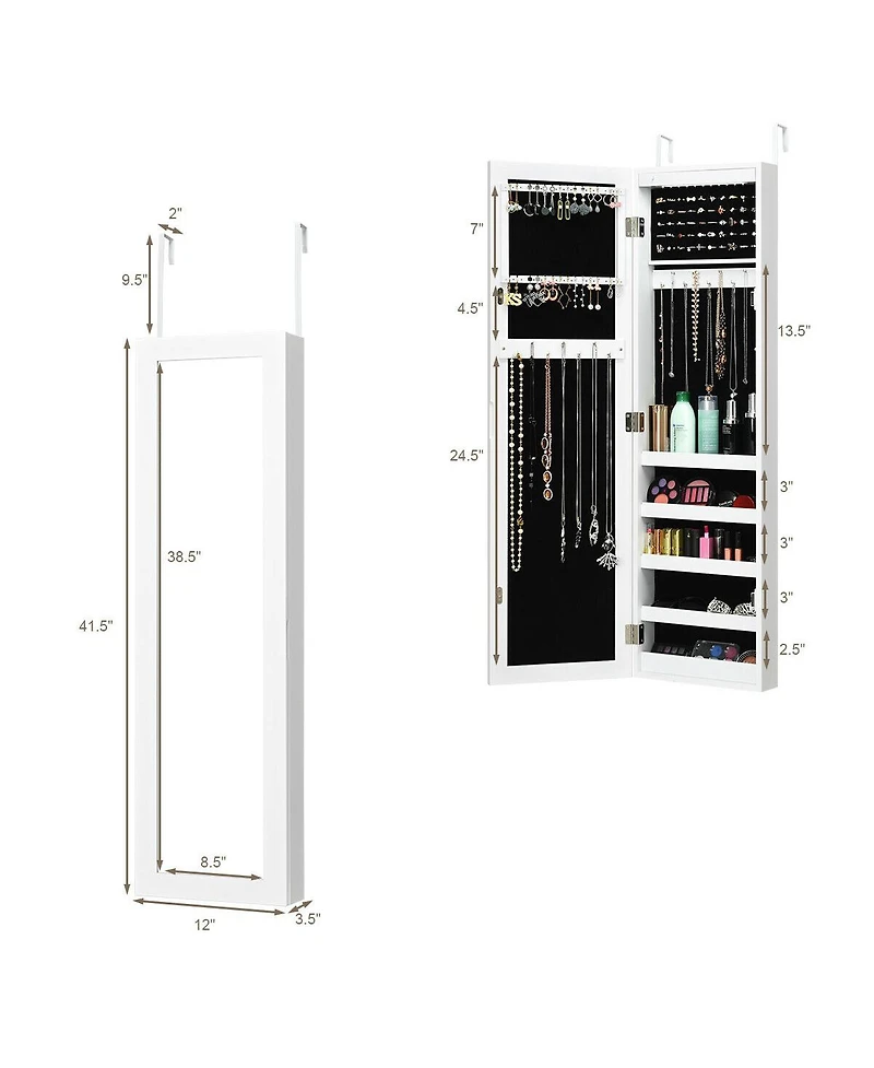 Sugift Wall And Door Mirrored Jewelry Cabinet With Led Light