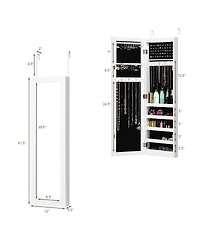 Sugift Wall And Door Mirrored Jewelry Cabinet With Led Light
