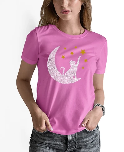 La Pop Art Women's Word Art Cat Moon T-Shirt