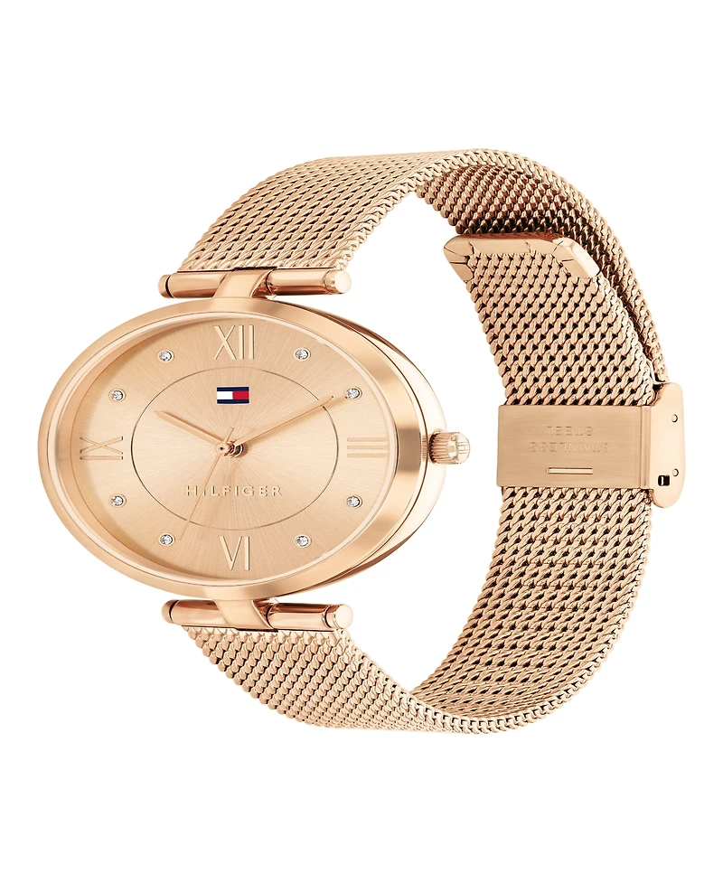 Tommy Hilfiger Women's Quartz Rose Gold-Tone Stainless Steel Mesh Watch 34mm