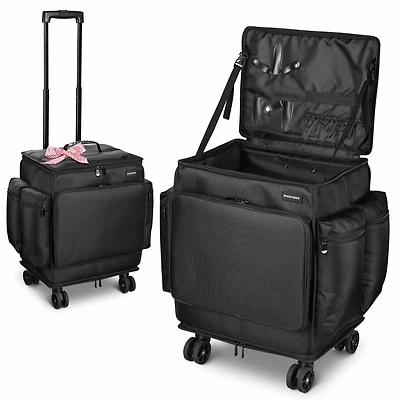 Byootique Portable Barber Station Rolling Hair Stylist Train Case Mobile Barber Station Makeup Trolley