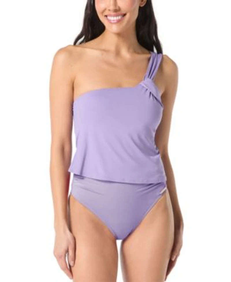 Vince Camuto Womens One Shoulder Tankini Top High Waisted Bikini Bottoms