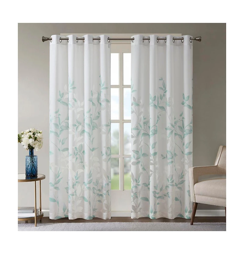 Cecily Burnout Printed sheer Window Curtain, 95 inches long Single Curtain Panel, Width 50 curtains for Bedroom and Living Room, Easy To H
