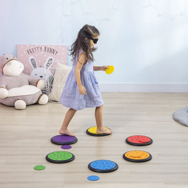 Qaba Blindfolded & Barefoot Sensory Tiles for Kids, Little Kids Game