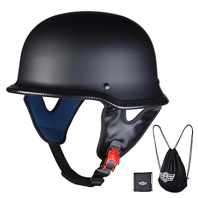 Ahr Run-g Dot German Style Motorcycle Half Helmet Open Face Cruiser Chopper Biker Skull Cap Helmet
