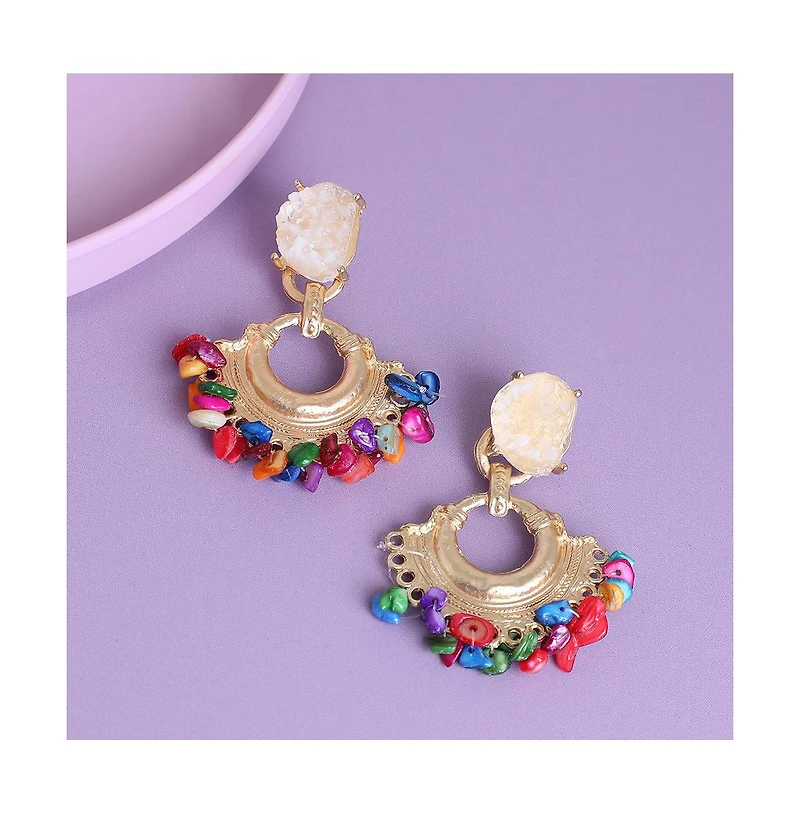 Sohi Women's Multicolor Cluster Stone Drop Earrings