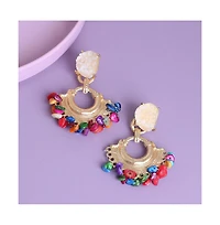 Sohi Women's Multicolor Cluster Stone Drop Earrings