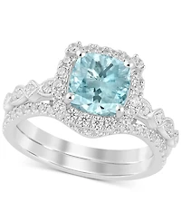Aquamarine (1-1/4 ct. t.w.) & Diamond (1/2 Bridal Set 14k White Gold