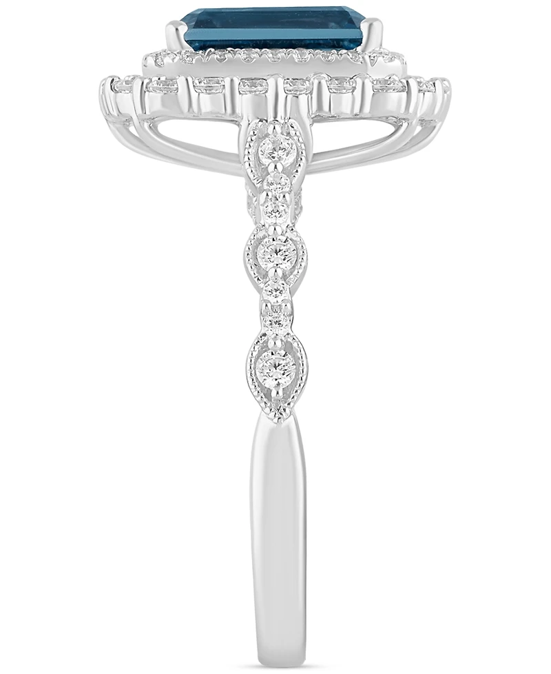 London Blue Topaz (2-7/8 ct. t.w.) & Diamond (7/8 Double Halo Bridal Set 14k White Gold