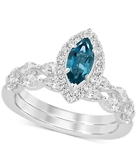 London Blue Topaz (5/8 ct. t.w.) & Diamond (7/8 Bridal Set 14k White Gold