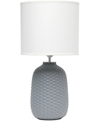 Simple Designs 20.4" Tall Traditional Ceramic Purled Texture Bedside Table Desk Lamp with White Fabric Drum Shade