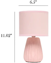 Simple Designs 11.02" Traditional Mini Modern Ceramic Texture Pastel Accent Bedside Table Desk Lamp with Matching Fabric Shade