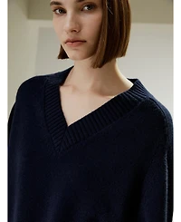 V-Neck Relaxed Fit Wool Cashmere Blend Sweater for Women