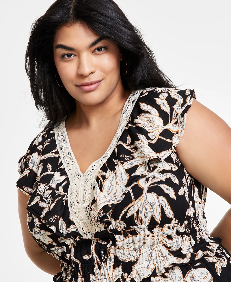 Tahari Plus Size Printed V-Neck Fit & Flare Dress