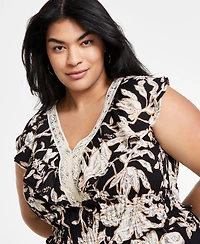 Tahari Plus Size Printed V-Neck Fit & Flare Dress