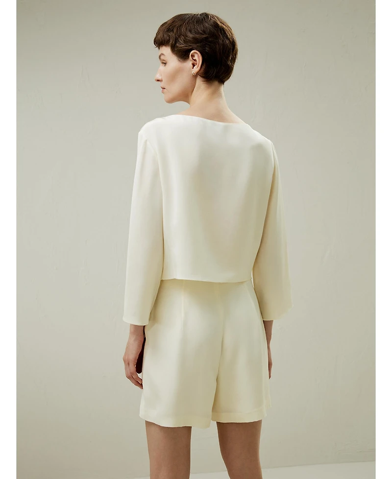 Lilysilk Women's Dubrovnik 3/4 Sleeved Silk Top With Button Accents