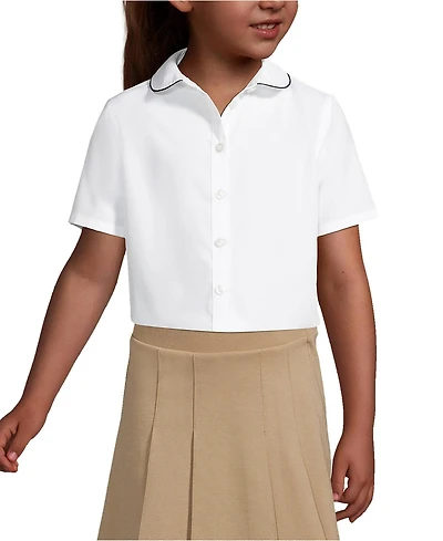 Lands' End Big Girls Piped Peter Pan Collar Broadcloth Shirt