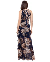 Betsy & Adam Petite Chiffon Floral-Print Ruffle Dress