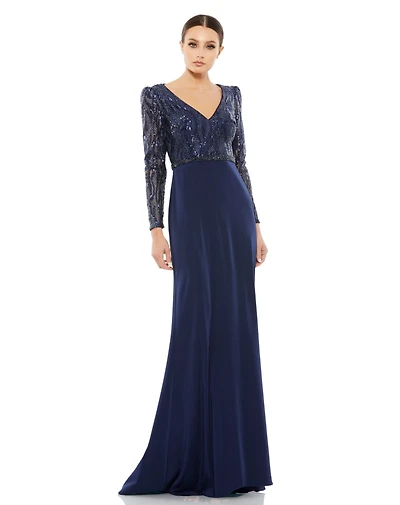 Mac Duggal Women's Embellished Long Sleeve Bodice Column Dress