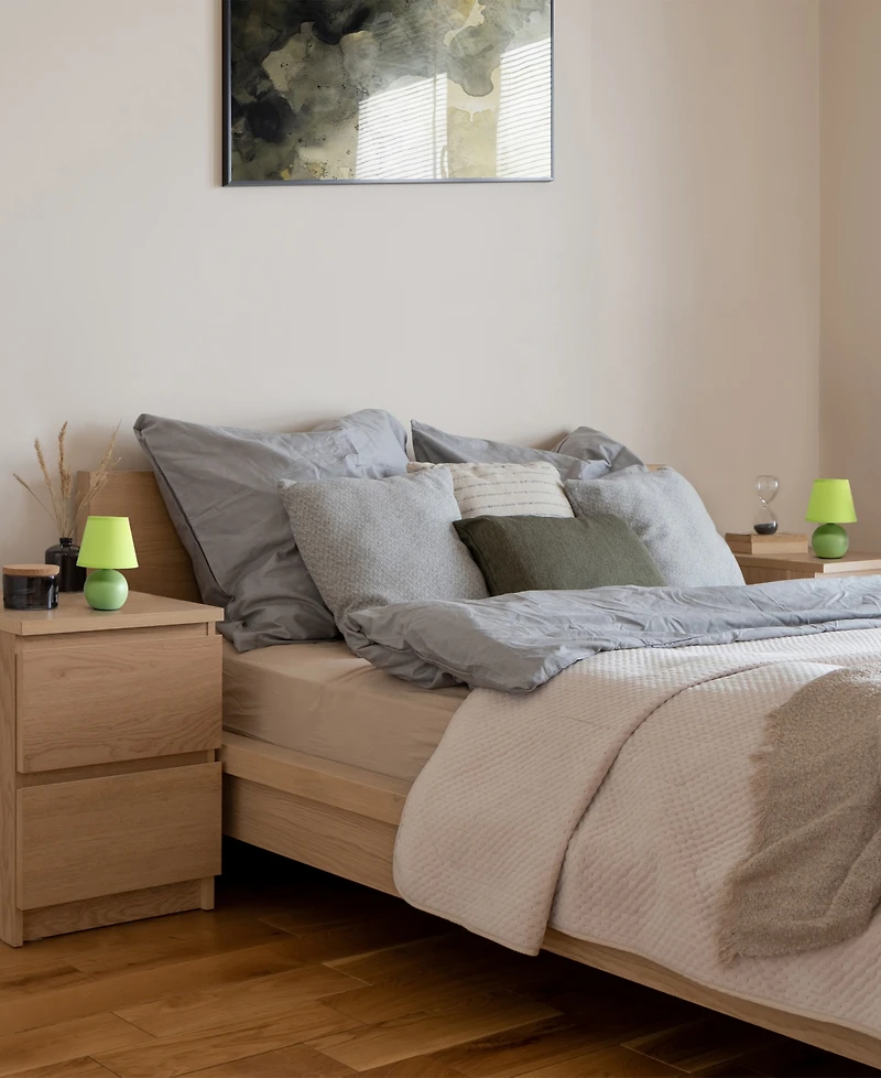 Creekwood Home Nauru 8.66" Traditional Petite Ceramic Orb Bedside Table Desk Lamp Two Pack Set, Tapered Drum Fabric Shade