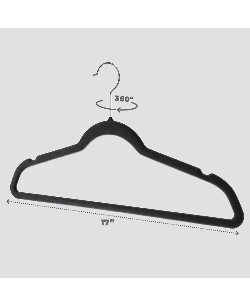 50-pack Velvet Hanger Ultra-Thin - 360 Degree Swivel Hook Black Hangers with Clips - Non-slip Hangers for Skirts and Pants Hangers