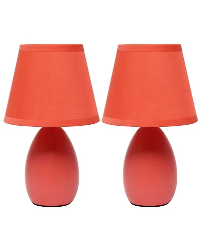 Creekwood Home Nauru 9.45" Traditional Petite Ceramic Oblong Bedside Table Desk Lamp Two Pack Set, Tapered Drum Fabric Shade